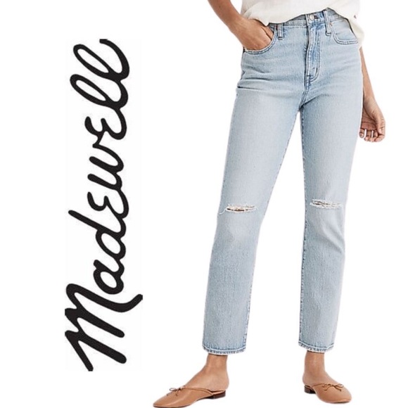 Madewell Denim - Madewell The High Rise Slim Boy Jean Light Wash Rip Knees size 25